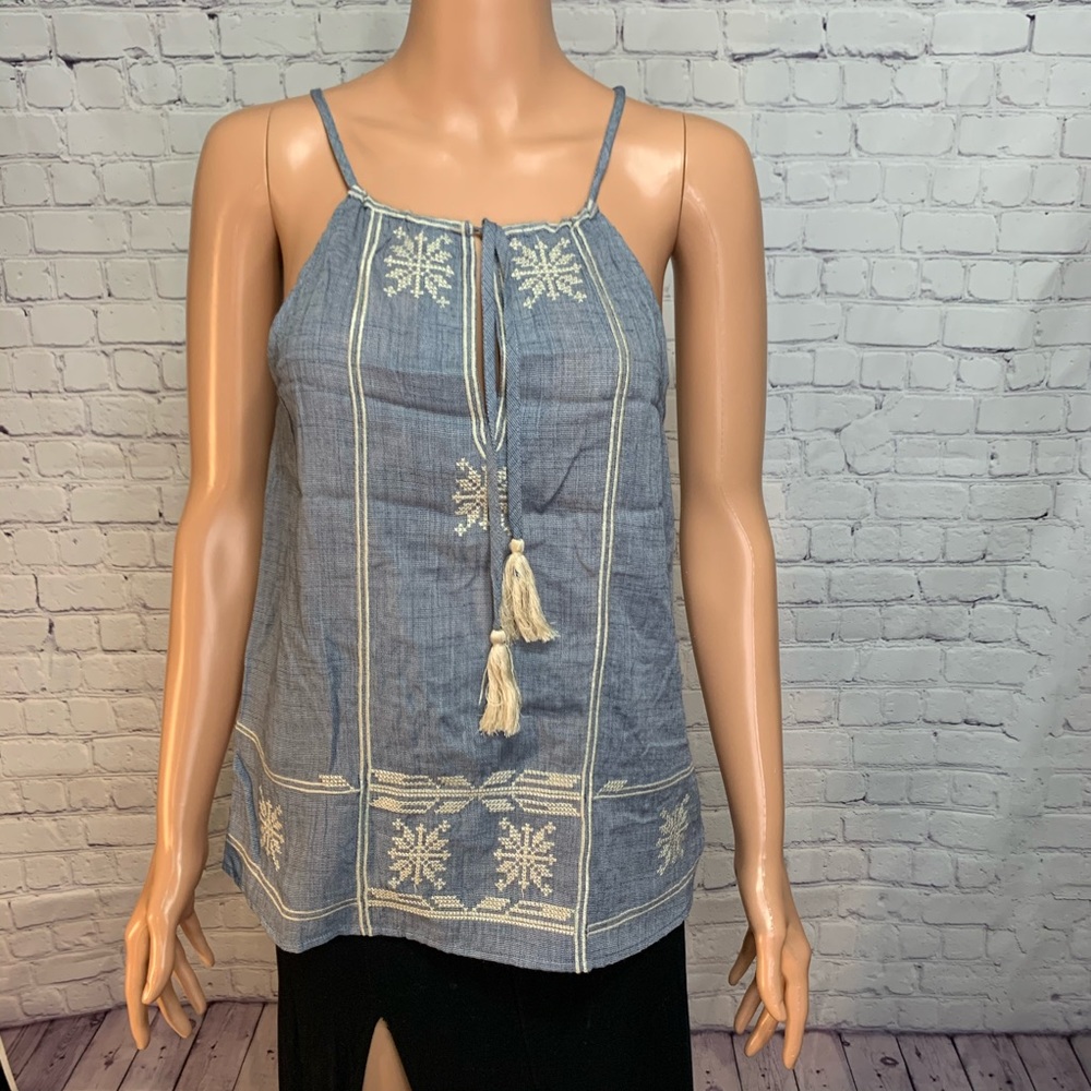 The impeccable pig summer blue top with white embroidery detail size xs